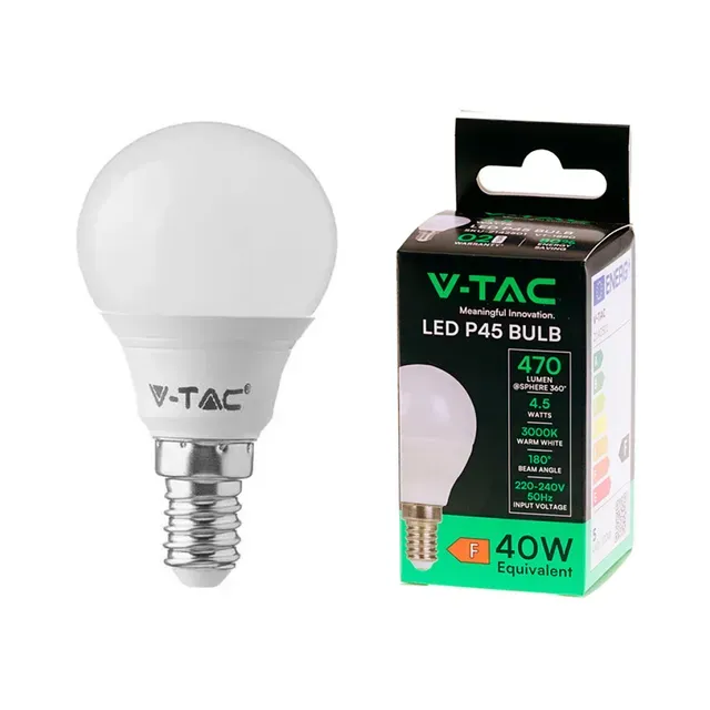 LED lamp E14/P45/4,5W/470lm/3000K, V-TAC, 1 tk