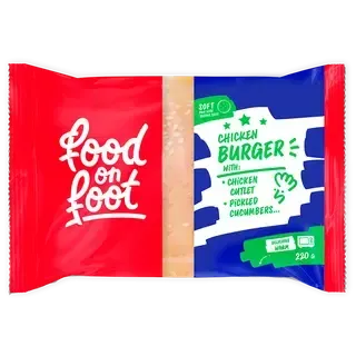 FOOD ON FOOT Burger kanakotleti, marineeritud kurgi ja juustuga 220 g