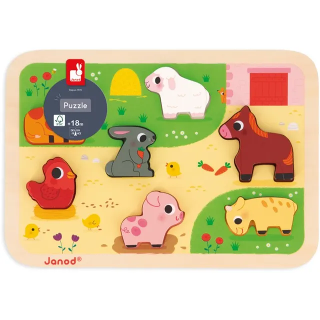 Janod Chunky Farm Puzzle aktiveeriv sorteerimismänguasi 18m+ 7 tk