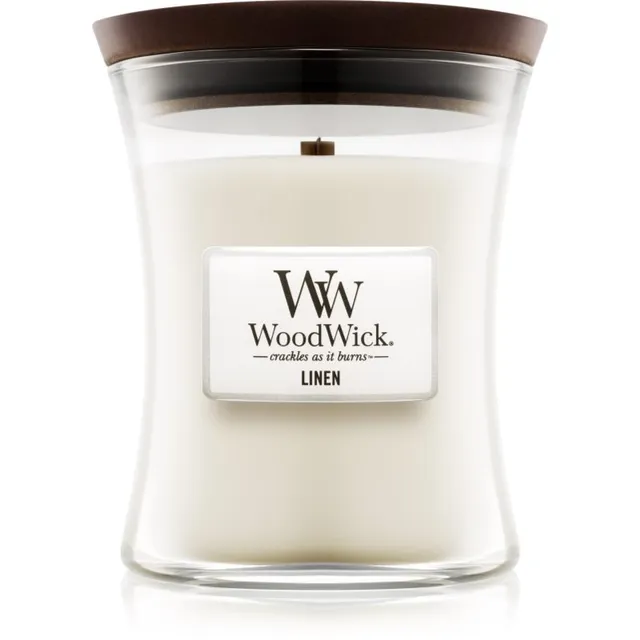 Woodwick Linen lõhnaküünal puidust taht 275 g
