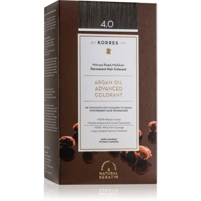 Korres Argan Oil Püsijuuksevärv argaaniaõliga varjund 4.0 Brown 50 ml
