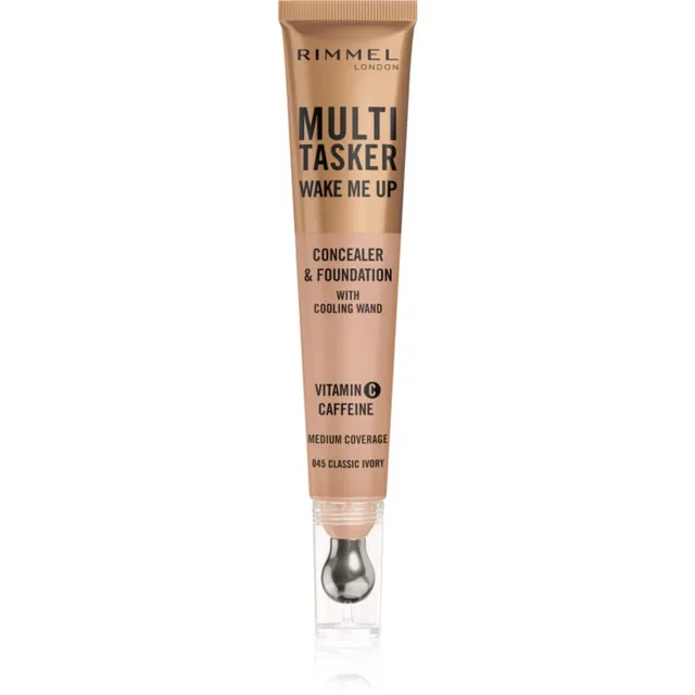 Rimmel Multi-Tasker Wake Me Up Jumestus- ja peitekreem sära andva efektiga varjund 45 Classic Ivory 20 ml
