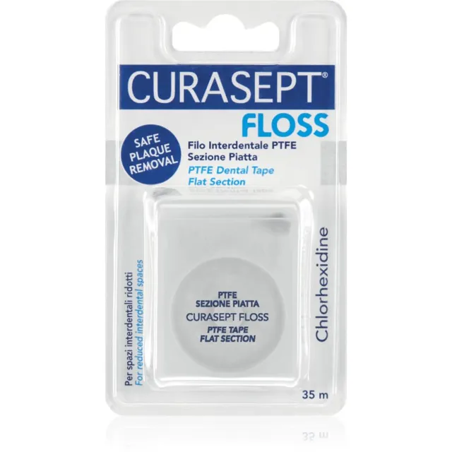 Curasept Dental Tape PTFE Flat Section Teflonpinnaga hambateip antibakteriaalsete koostisainetega 35 m