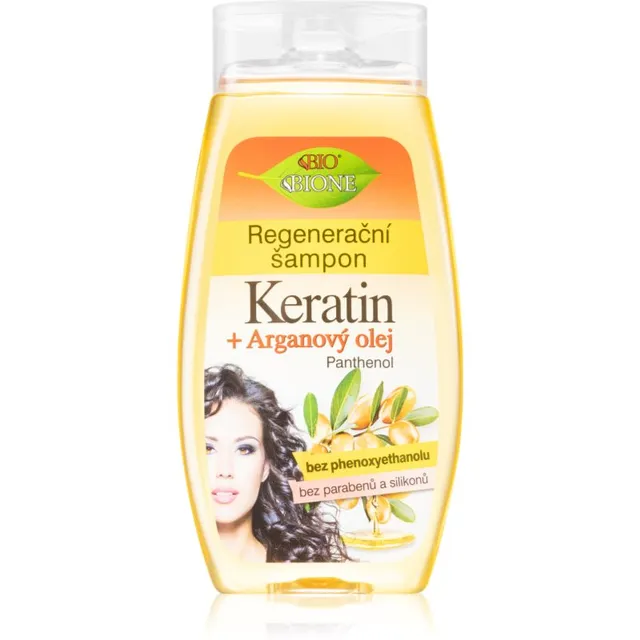 Bione Cosmetics Keratin + Argan Taastav šampoon säravate ja pehmete juuste jaoks 260 ml