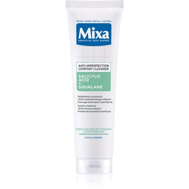 Mixa Anti-Imperfection Comfort Cleanser Näo puhastusgeel aknekalduvustega naha ebatäiuste vastu 150 ml