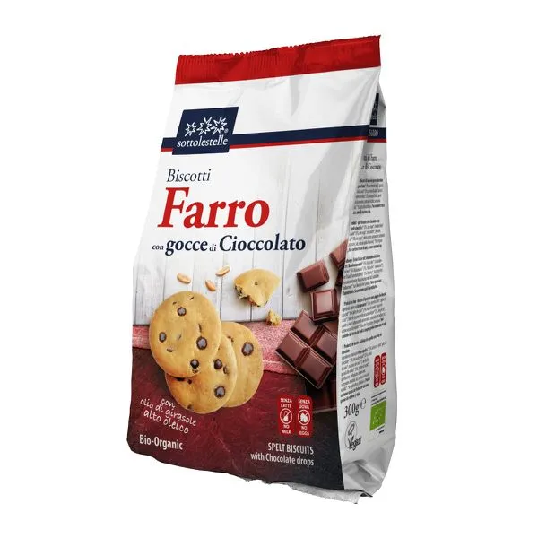 Speltaküpsised šokolaaditükkidega BISCOTTI FARRO, ökoloogilised