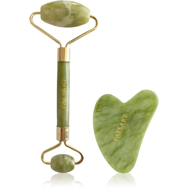 PALSAR7 Massage Roller and Guasha Green Xiuyan Jade Massaažirull näole ja massaaživahend