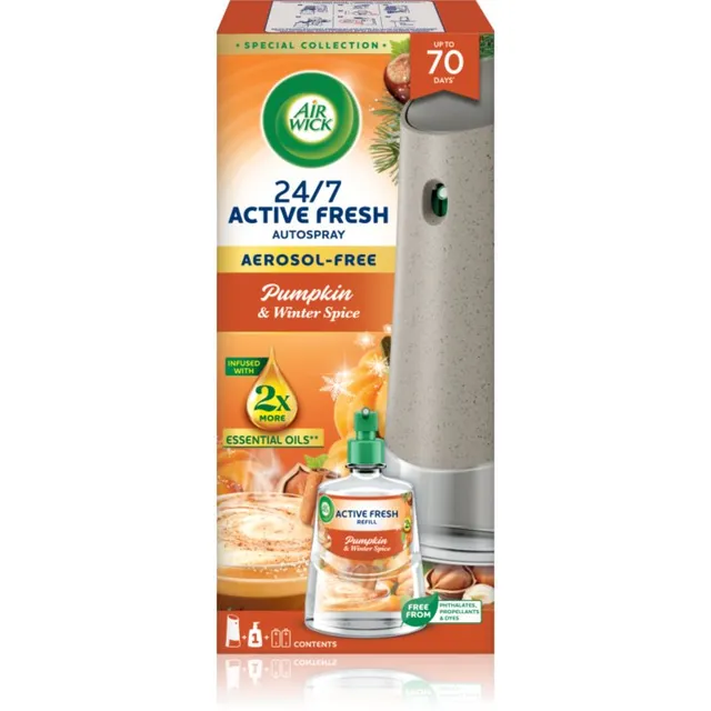 Air Wick Active Fresh Pumpkin & Winter Spice automaatne õhuvärskendaja koos täidisega 228 ml