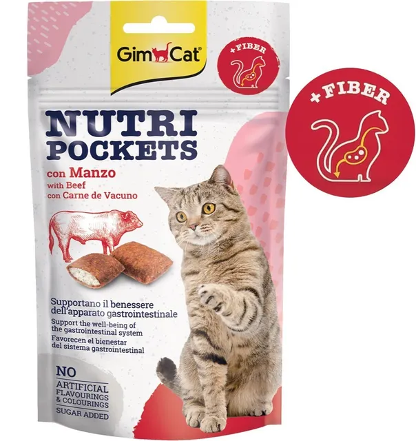 Nutri Pockets täidisega maius kassile, veiselihaga padjakesed (GimCat)