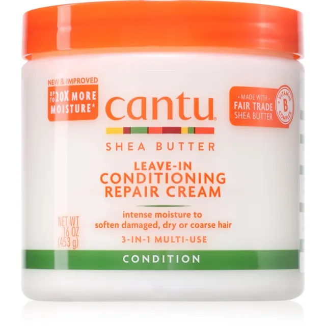 CANTU Shea Butter Leave-In Conditioning Cream Juustesse jäetav palsam kahjustatud juustele 453 g