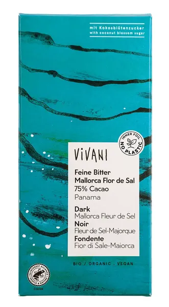 75% tume šokolaad Fleur de Sel soolaga, ökoloogiline