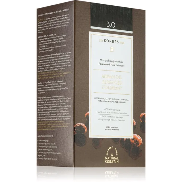 Korres Argan Oil Püsijuuksevärv argaaniaõliga varjund 3.0 Dark Brown 50 ml