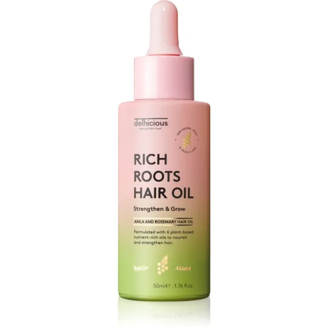 delhicious RICH ROOTS AMLA & ROSEMARY HAIR OIL Niisutav ja rahustav õli kuivale ja sügelevale peanahale 50 ml