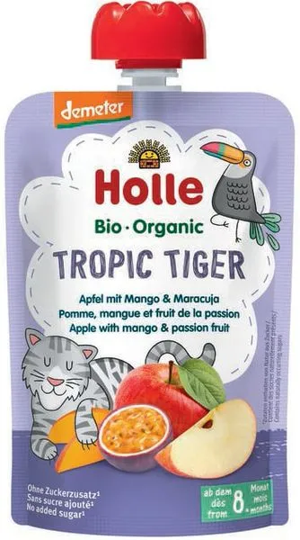 Õunakastme mango ja kannatuslille viljadega TROPIC TIGER, beebidele alates 6. elukuust, biodünaamiline