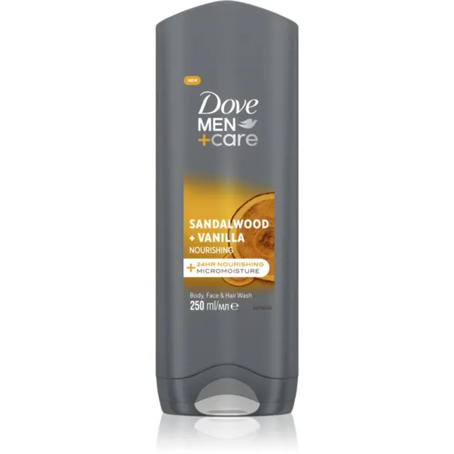 Dove Men+Care Sandalwood&Vanilla Dušigeel näole, kehale ja juustele meestele 250 ml