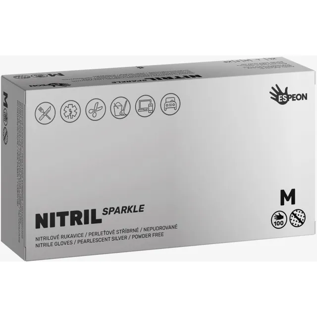 Espeon Nitril Sparkle Pearlescent Silver puudrita nitriilkindad suurus M 2x50 tk