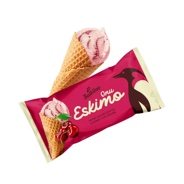 Kirsi-koorejäätis vahvlikoonuses, ONU ESKIMO, 87 g