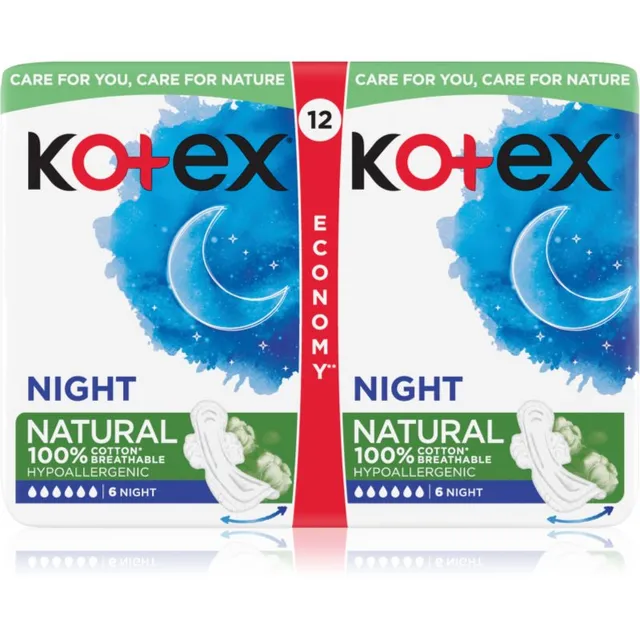 Kotex Natural Night Hügieenisidemed 12 tk