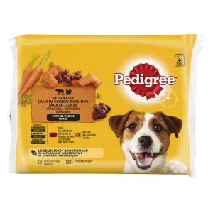 Täistoit. Koeraeine 4-pakk looma- ja küülikulihaga/kalkuniliha ja porganditega kastmes, PEDIGREE, 400g
