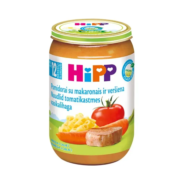 Tomati nuudlipüree vasikalihaga mahe 12+, HIPP, 220 g
