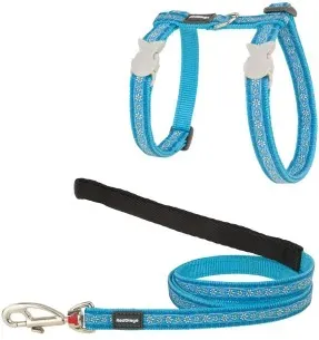 Traksid ja jalutusrihm kassile, disainmustriga Daisy Chain Turquoise (Red Dingo)