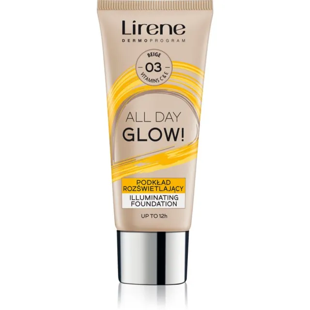 Lirene ALL DAY GLOW! Kirgastav vedel jumestuskreem pikaajalise mõjuga varjund 03 Beige 30 ml