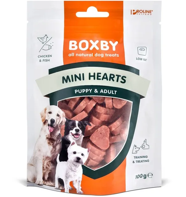 Naturaalne maius koerale Boxby Mini Hearts, kanaliha ja kalaga