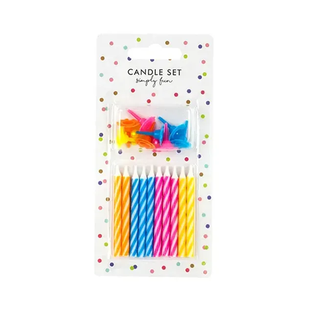 Tordiküünal koos küünlajalaga, triibulised, 6,5 cm, PARTYDECO, 10 tk
