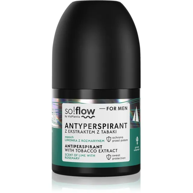 so!flow Men Antiperspirant Rulldeodorant-antiperspirant meestele Tobacco extract scent of Lime with Rosemary 50 ml