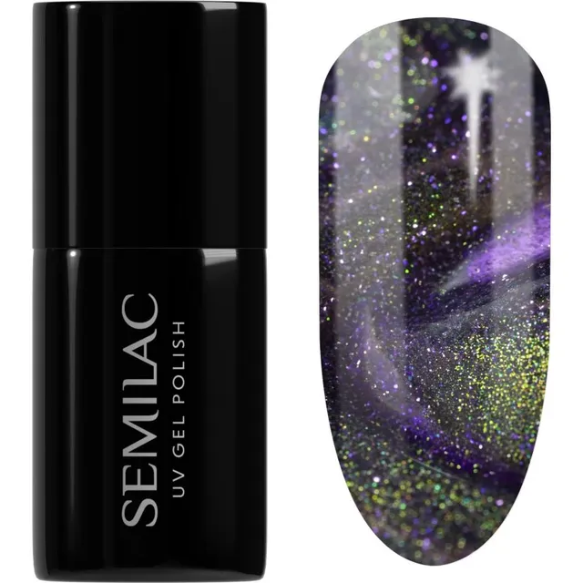 Semilac UV Hybrid Galaxy Flash Geelküünelakk UV / LED lambiga kasutamiseks varjund 825 Cyber Violet 7 ml