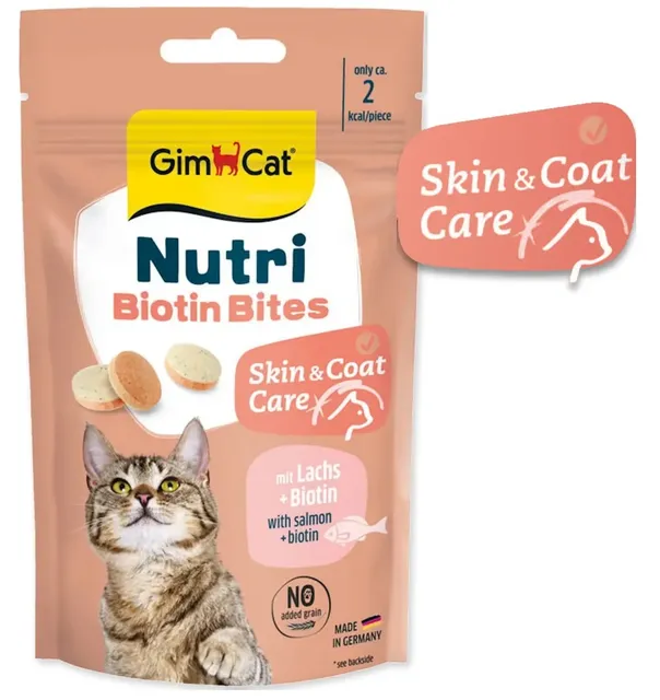 Nutri Biotin Bites lõhe ja biotiiniga maiused kassile naha ja karvastiku toetamiseks (GimCat)