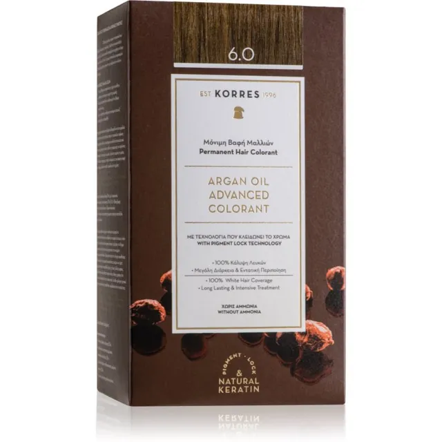 Korres Argan Oil Püsijuuksevärv argaaniaõliga varjund 6.0 Dark Blonde 50 ml