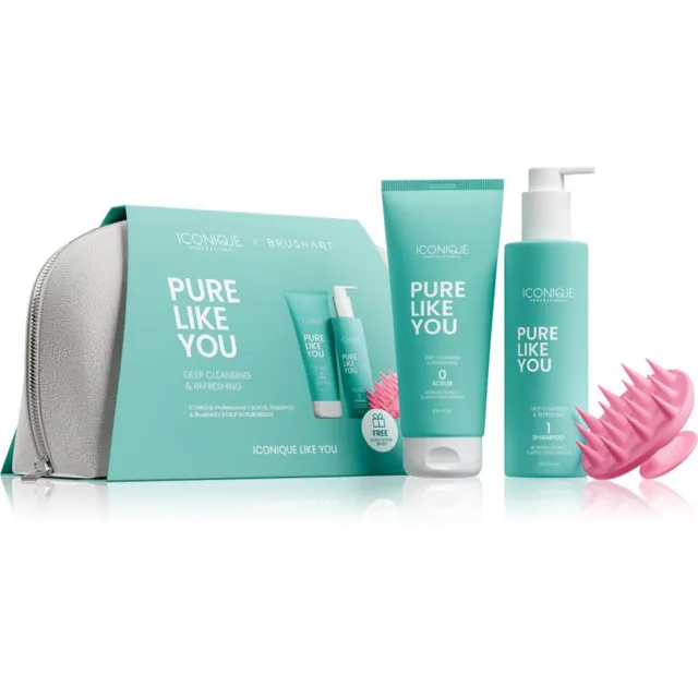ICONIQUE Professional PURE LIKE YOU Set Shampoo 250 ml Scrub 200 ml BrushArt Massage Brush Kinkekomplekt juustele ja peanahale