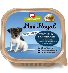Mini Royal koeraeine kausike kutsikale KALKUNI- ja JÄNESELIHAGA, teraviljavaba koerakonserv (Granata Pet)