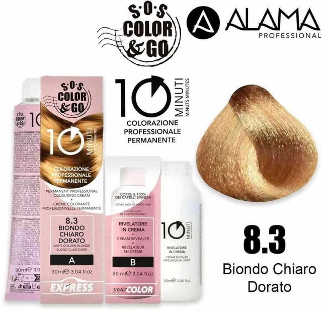 Alama SOS Color & Go Set Professional 10 Min Colouring Cream 8.3 Light Golden Blonde