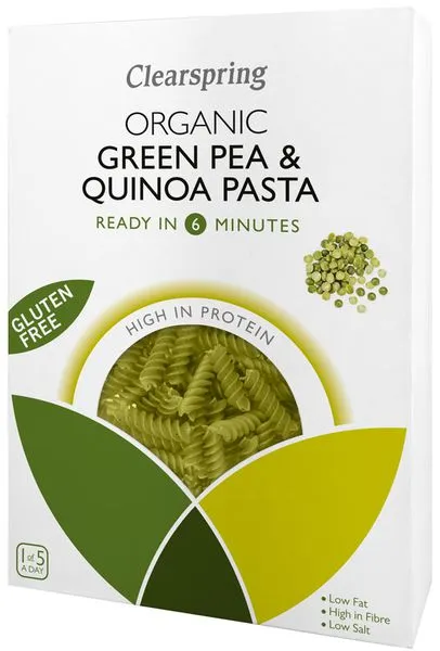Roheliste herneste ja kinoa pasta, ökoloogiline