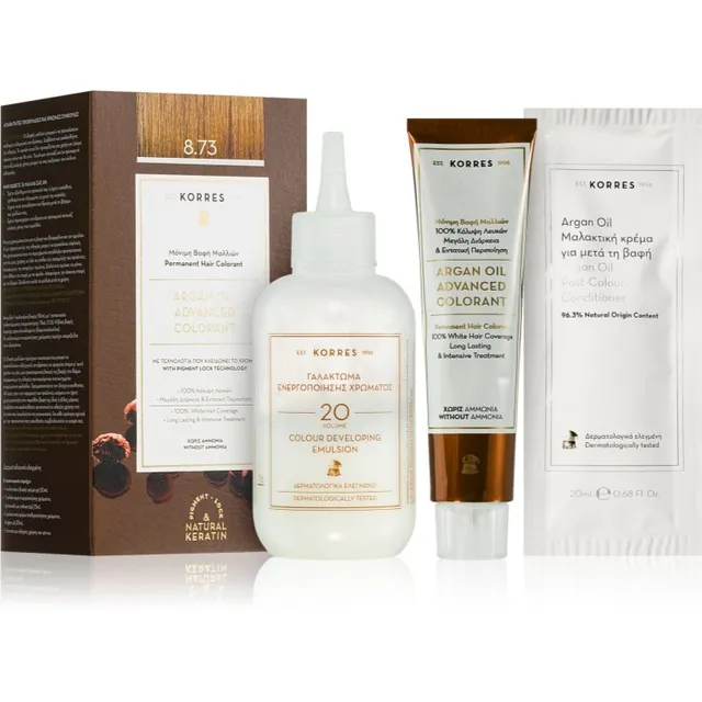 Korres Argan Oil Püsijuuksevärv argaaniaõliga varjund 8.73 Golden Caramel 50 ml