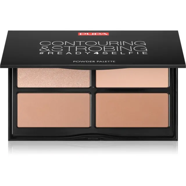 PUPA Milano #READY4SELFIE Contouring & Strobing Kontuuripalett highlighteriga (valgustpeegeldav toode, mis rõhutab nokontuure) varjund 002 Medium Skin