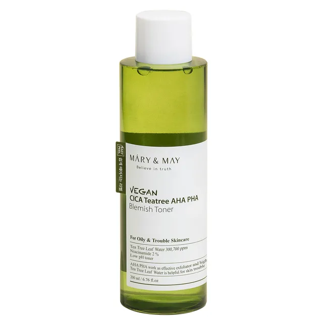 MARY & MAY Vegan Cica Tea Tree AHA PHA Blemish Toner 200ml