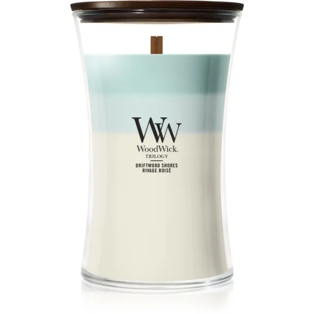 Woodwick Trilogy Driftwood Shores lõhnaküünal puidust taht 610 g