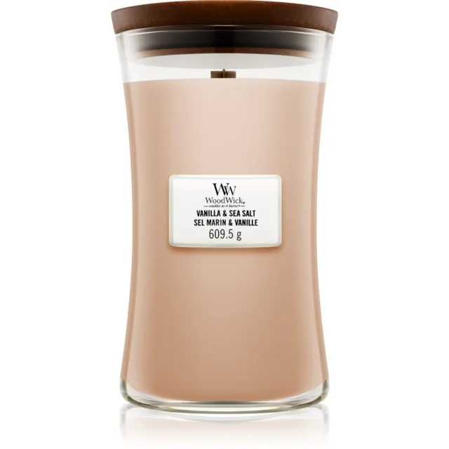 Woodwick Vanilla & Sea Salt lõhnaküünal puidust taht 609.5 g