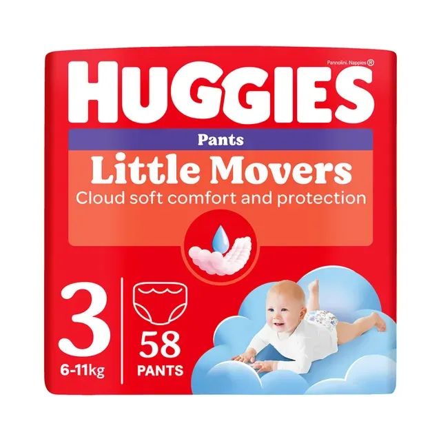 Püksmähkmed Pants Little Movers 3 Boy 6-11kg, HUGGIES, 58 tk