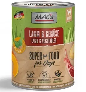 MAC's konserv koerale LAMBALIHA (69%) ja KÖÖGIVILJADEGA teraviljavaba (Superfood MAC's Beef & Vegetables)