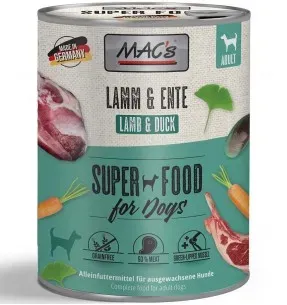 MAC's konserv koerale LAMBA- ja PARDILIHAGA (93% liha) teraviljavaba (Superfood MAC's Dog Lamb & Duck)