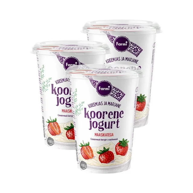 HULGI Koorene jogurt maasikatega 3tk, FARMI, 3 x 400g