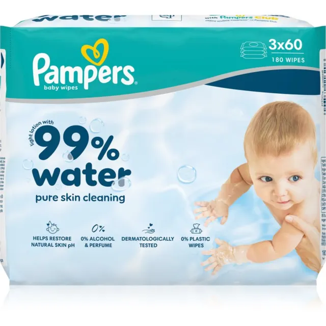 Pampers 99% Water Baby Wipes Niisked puhastusrätikud lastele 3x60 tk