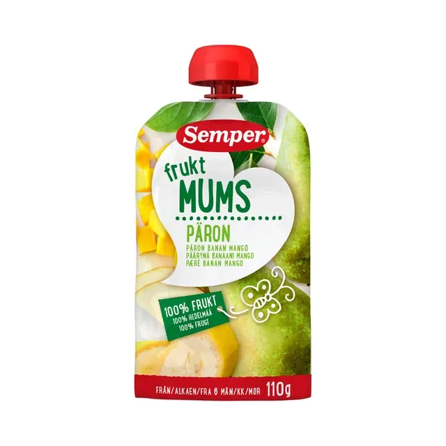 Fruktmums puuviljapüree pirni, baani, mango 6+, SEMPER, 110 g