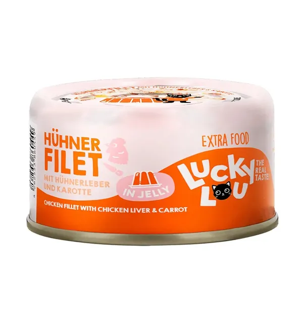 Lucky Lou Extra Food kanafilee kanamaksa ja porgandiga tarrendis, konserv kassile 70 g