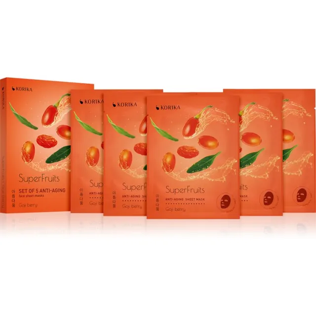 KORIKA SuperFruits Goji Berry - Set of 5 Anti-aging Face Sheet Masks näomask soodushinnaga noorendava toimega Goji berry