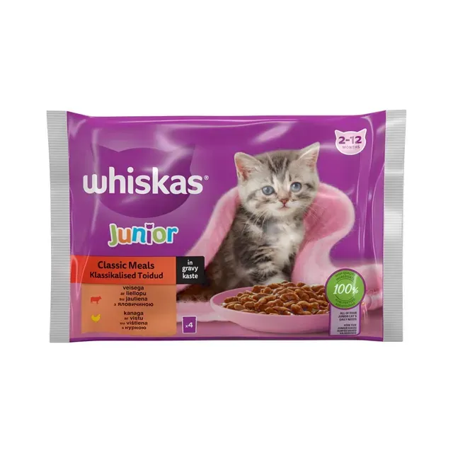 Täistoit. Kiisueine Junior klassikaline valik 4x85g, WHISKAS, 340g